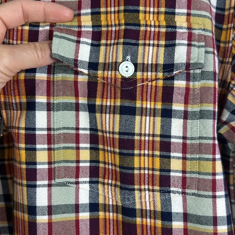 J. Crew Half Zip Pullon Shirt Jacket Large Yarn Dyed Cotton Canvas Plaid Pockets